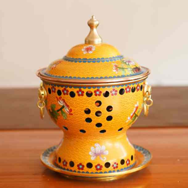 铜景老王｜四君子菊｜单人锅｜非遗景泰蓝铜火锅