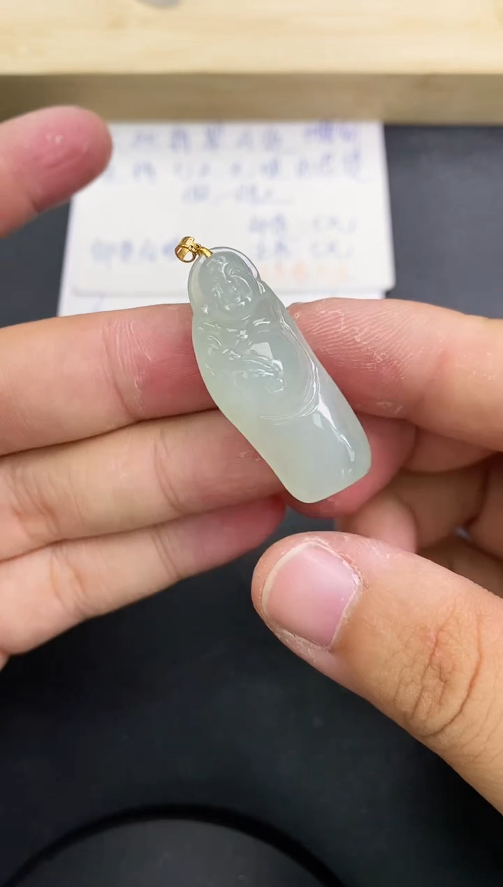 【闪购商品】翡翠颈饰18K金镶嵌天然翡翠A货赠皮绳