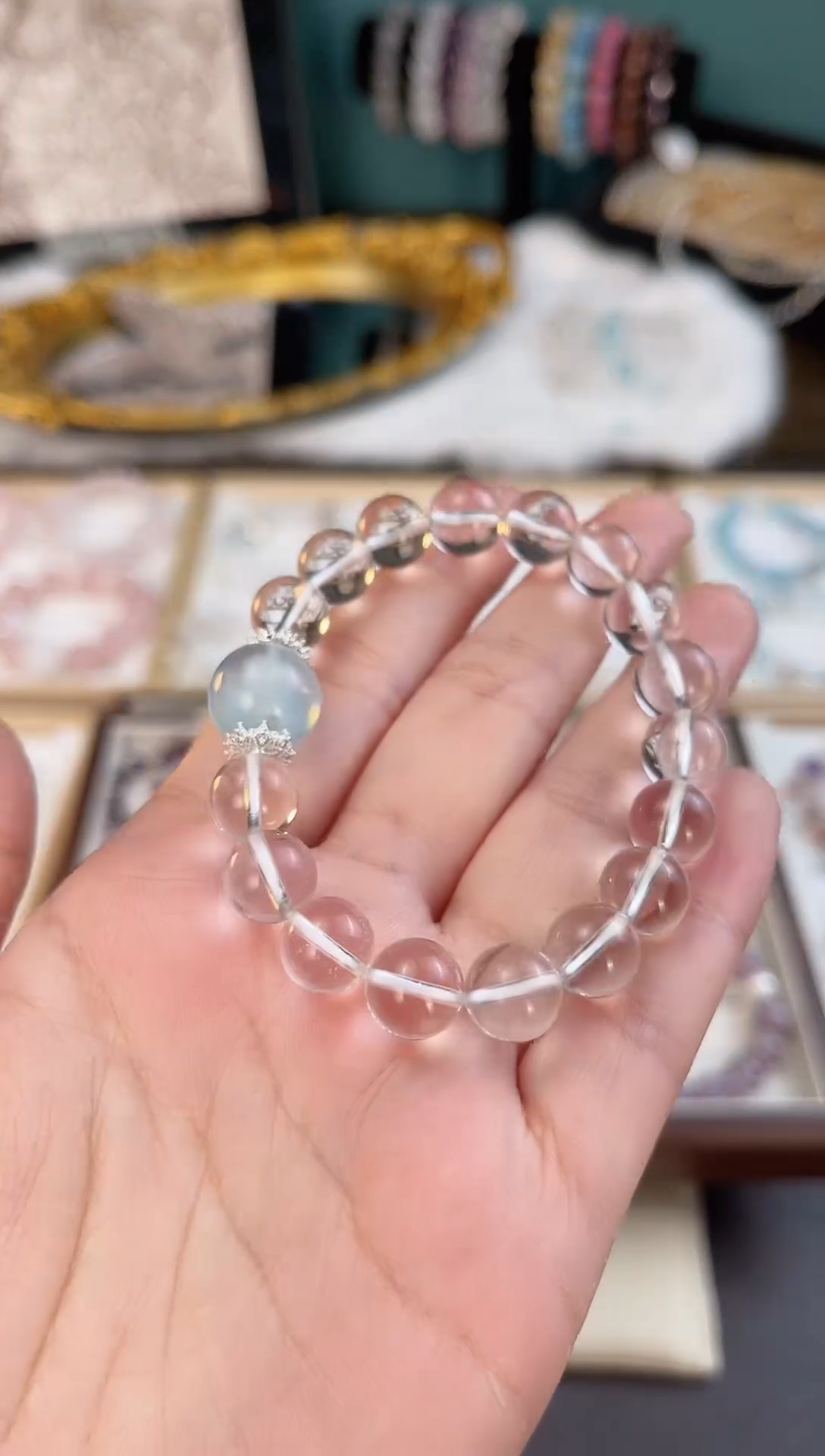 【闪购商品】水晶手串合金天然水晶白水晶10mm+13mm海蓝宝