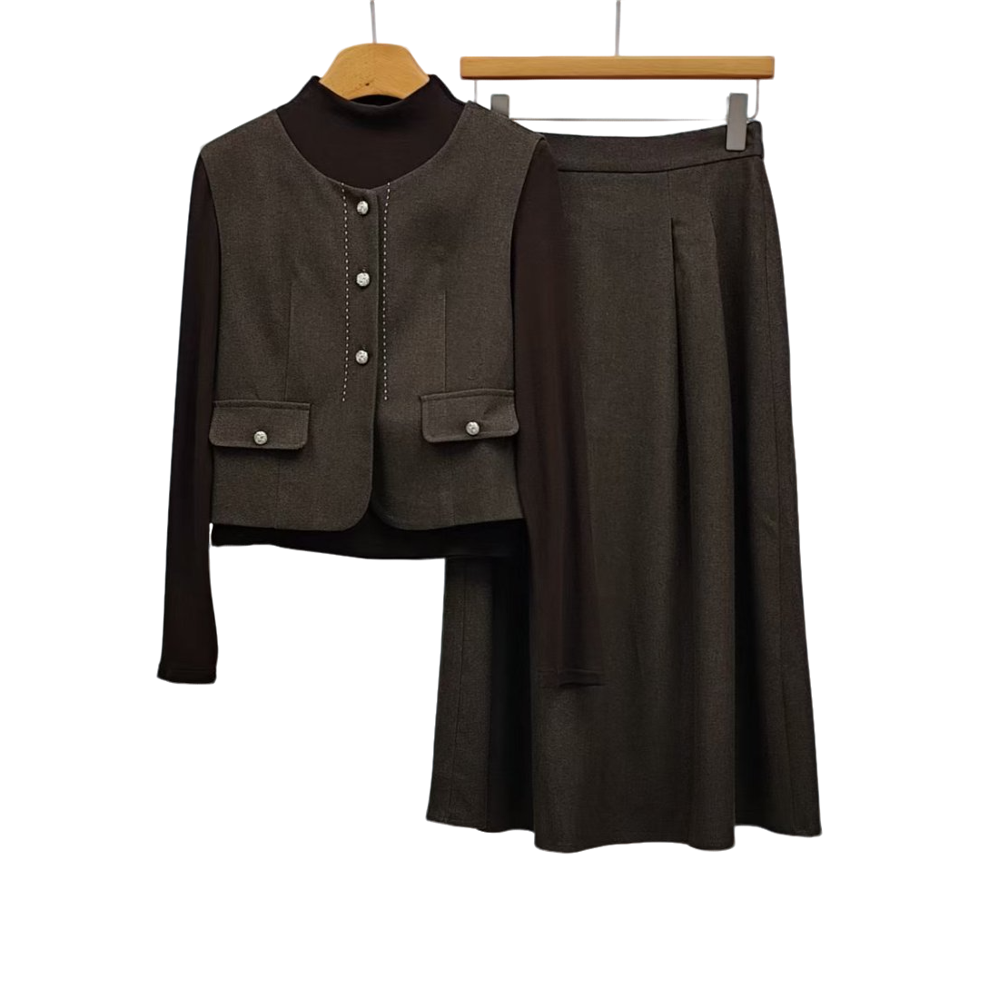 Comme Vous/似你2025冬季打底衫马甲半裙小香风三件套（3E5A26107）