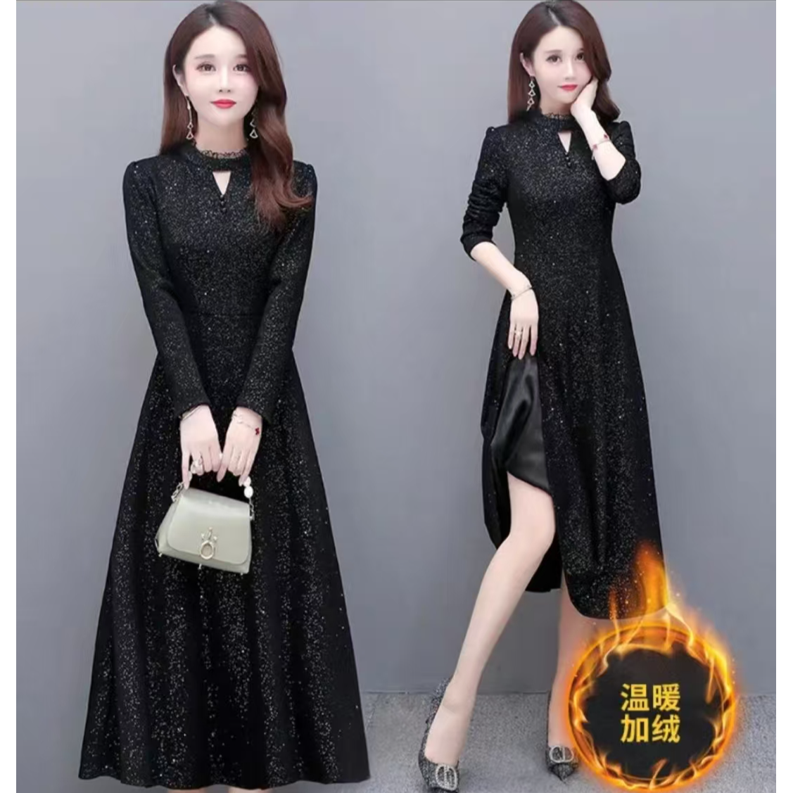 M1796 礼服裙2025秋季加绒新款遮肉显瘦裙