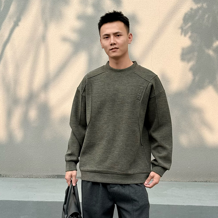 【李布局Studio】480G立体钢印定制色休闲套头圆领加绒加厚男士卫衣