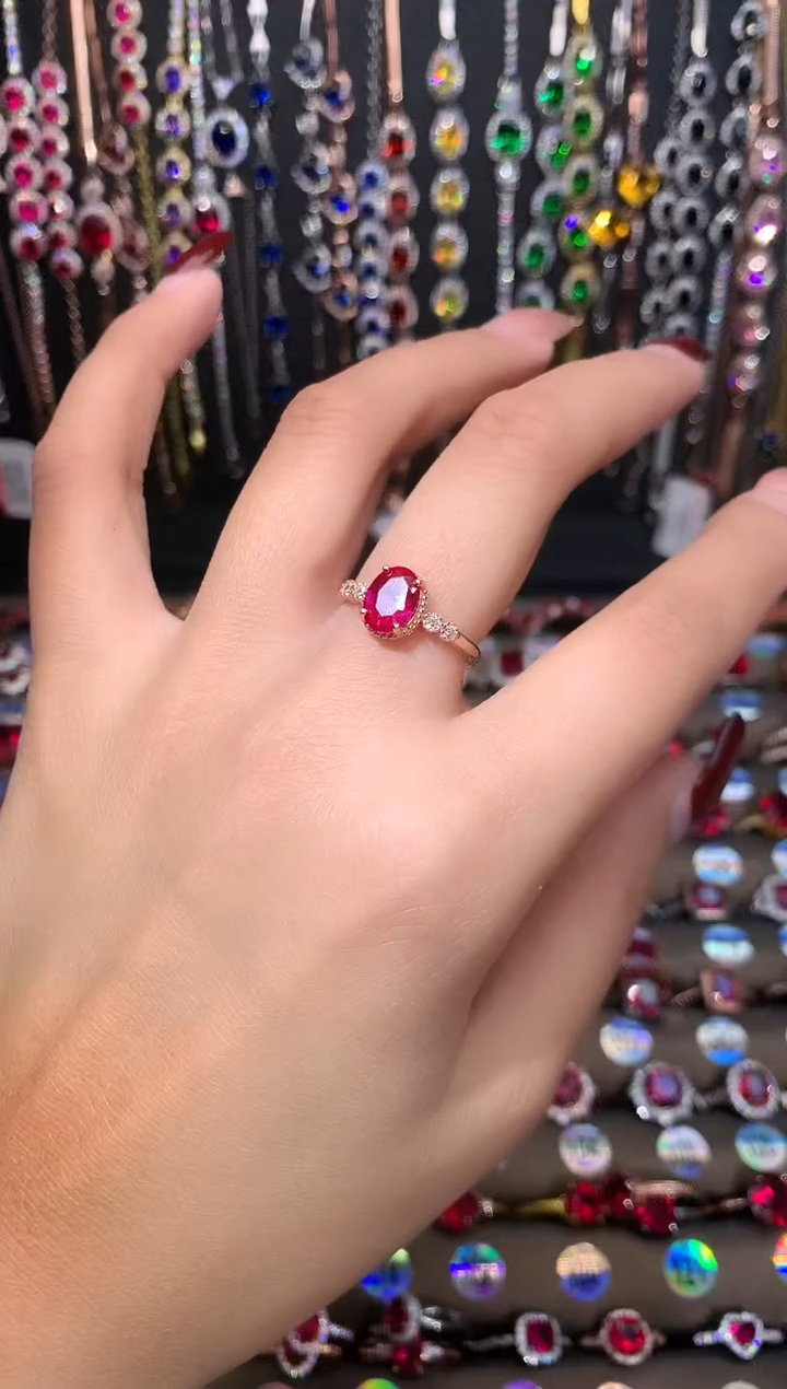 【闪购商品】红宝石戒指银S925镶嵌玫瑰金