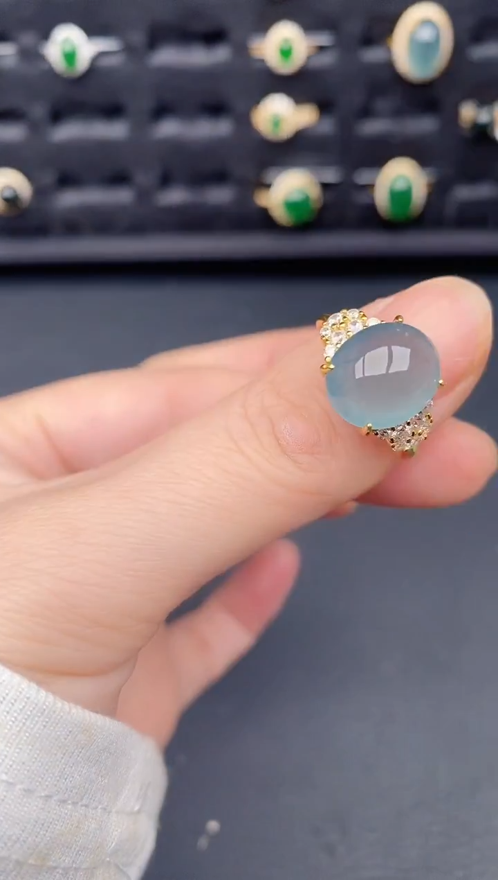 银S925镶嵌戒指翡翠天然a货翡翠214