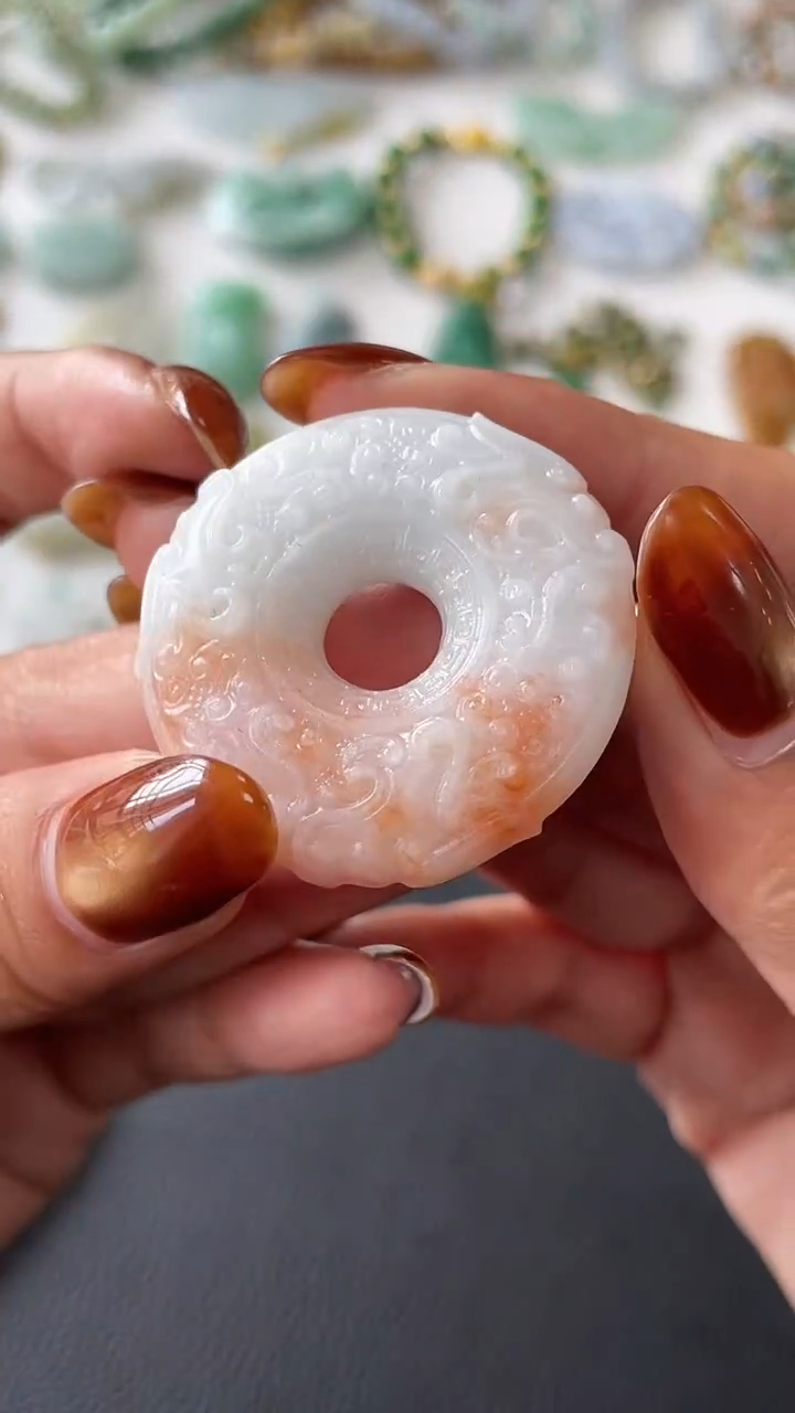 【闪购商品】定制翡翠未镶嵌38*9.1仿古玉璧800+80