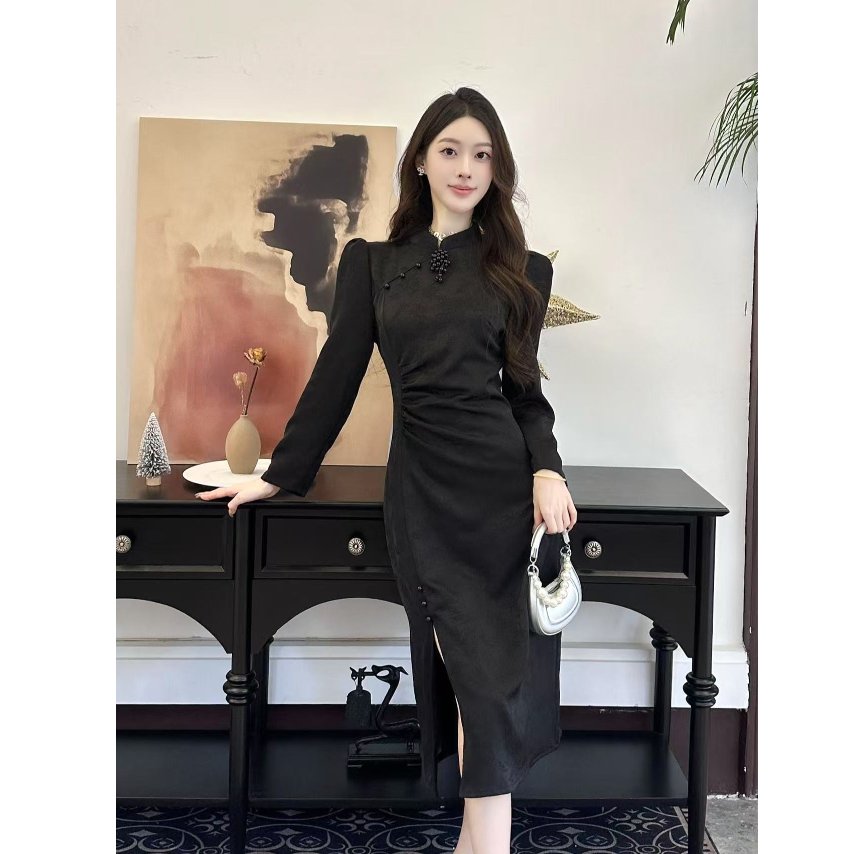 小雪家 春款旗袍裙子气质显瘦国风连衣裙2103