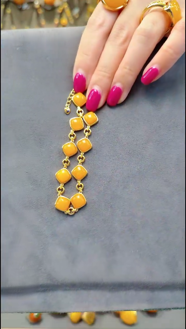 银S925镀金镶嵌蜜蜡手链﹣C123蜜蜡手链