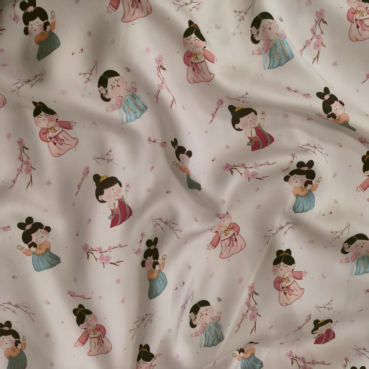 【绒兰】丝滑有光泽！丝光绫罗贡缎面料 87号 小唐人-浅粉底