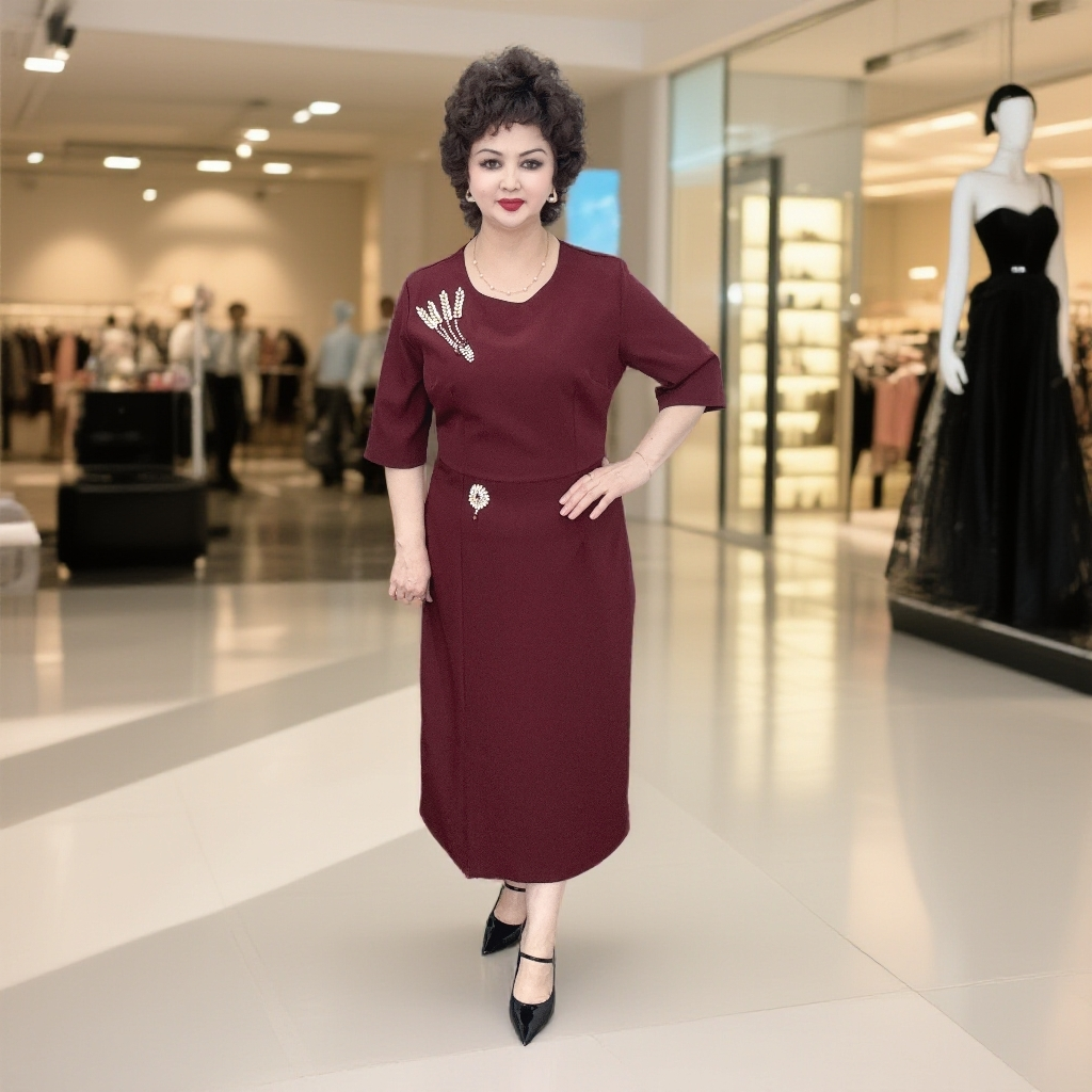 NURSIMA淑女风/型优雅风中腰圆领连衣裙手工壤钻轻职风显瘦