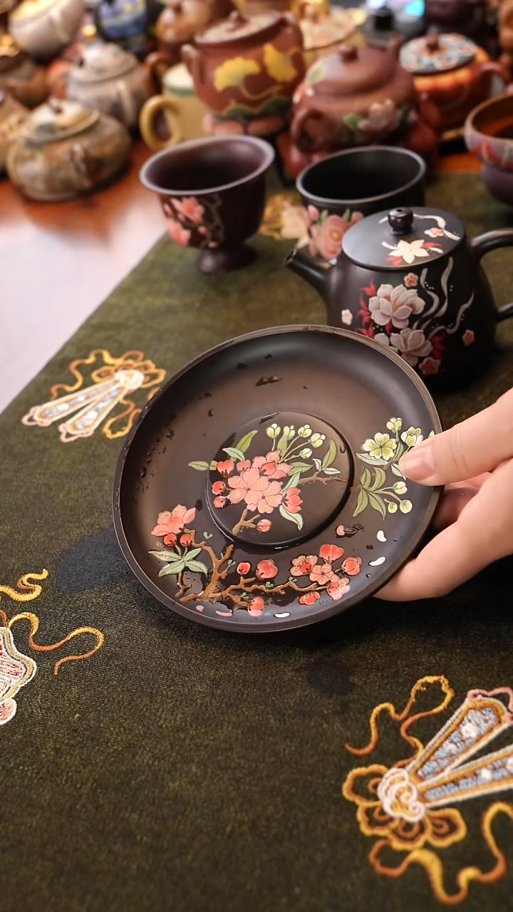 茶壶紫砂黑料 桃花盘