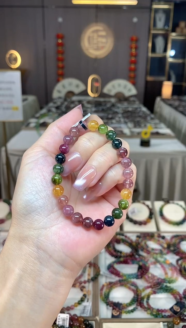 未镶嵌透体老矿碧玺彩虹单圈手串7mm+碧玺hon多样性发一条