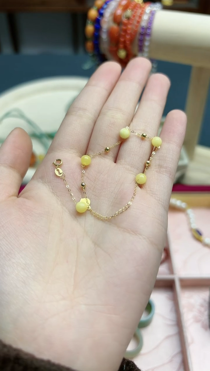 【闪购商品】蜜蜡裸石18K金镶嵌18k金蜜蜡手链*1 YX