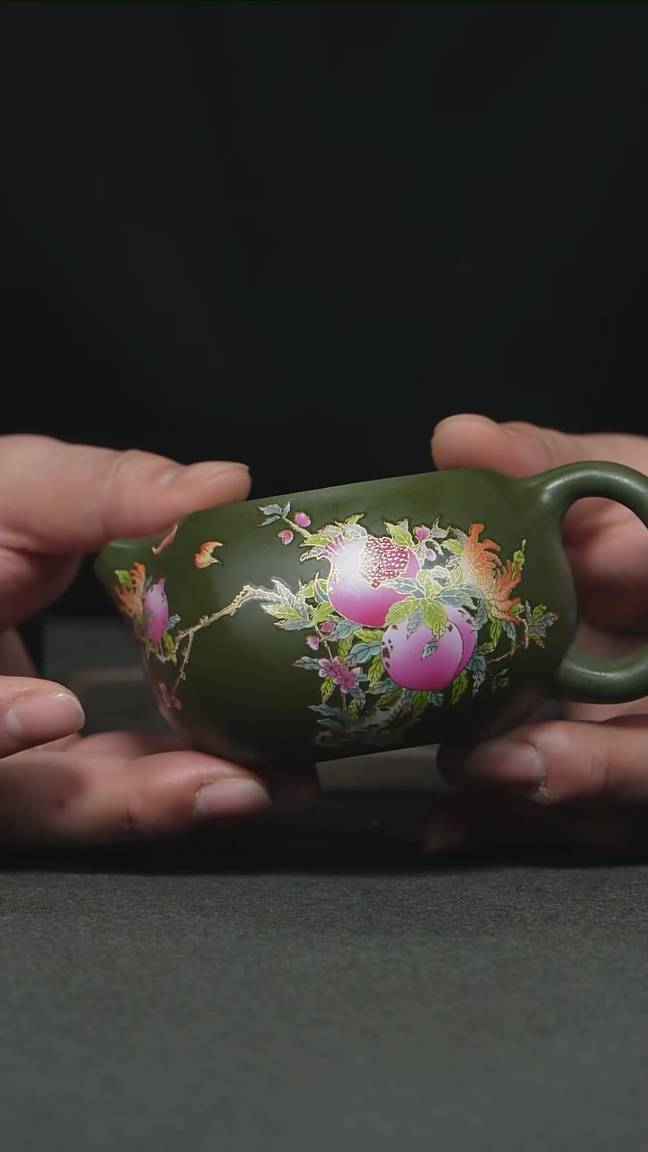 【闪购商品】紫砂茶杯绿泥手绘茶壶