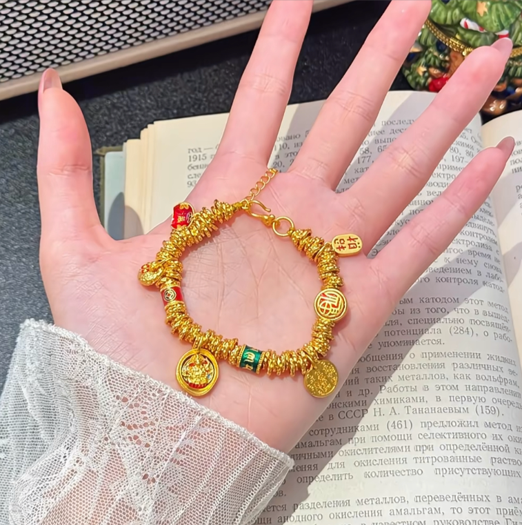 铜合金手链 韦雪同款黄财神小胖福盘缠手链国风复古手工手串百搭