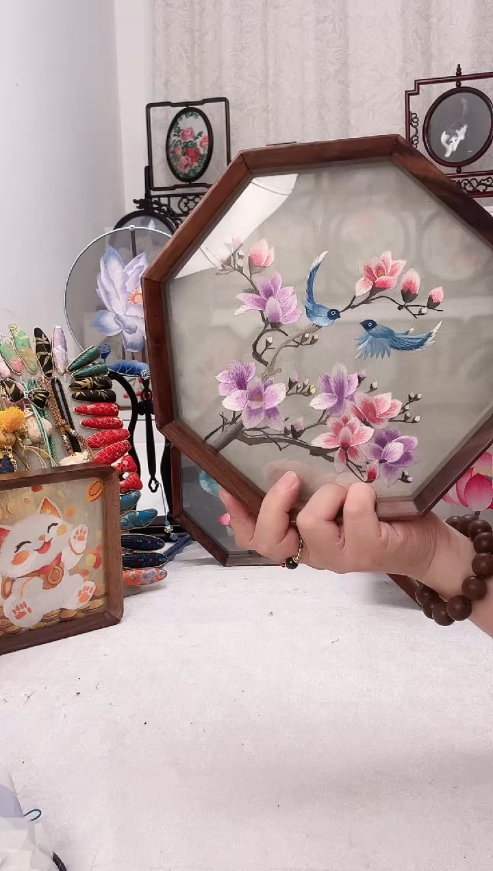 扇子苏绣作品手工首饰盒