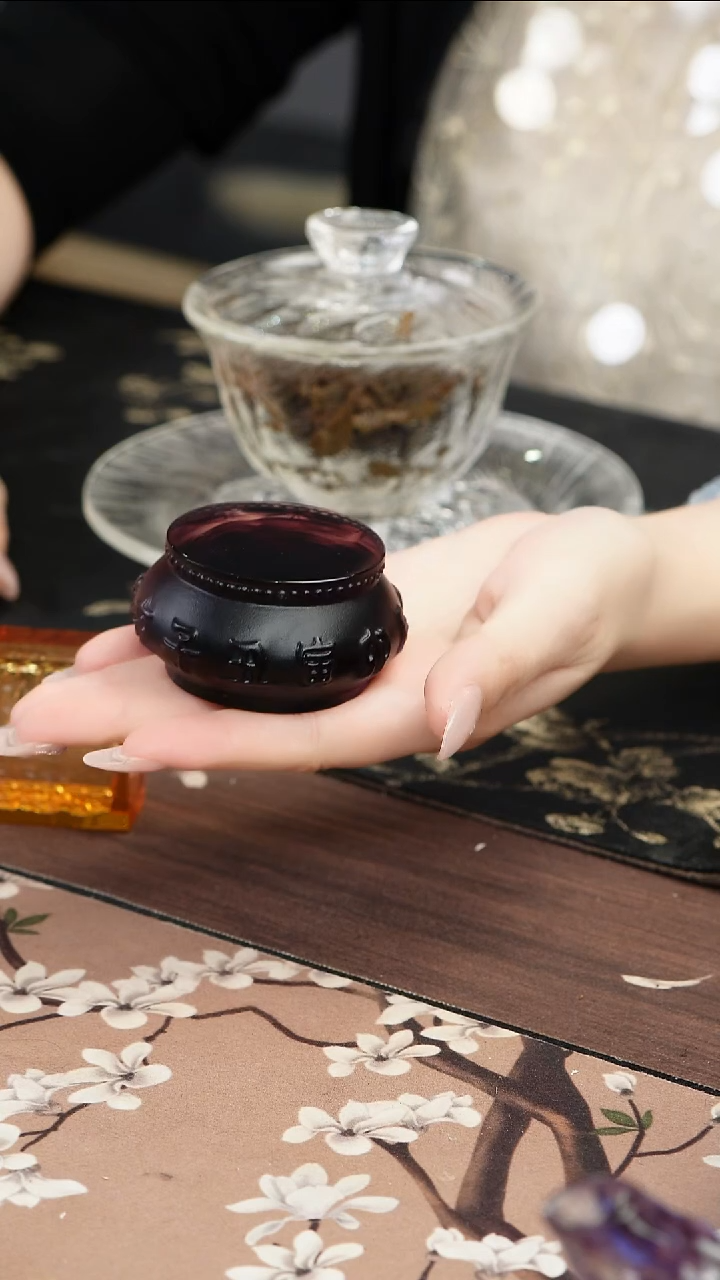 琉璃手工艺品古法琉璃紫色十二时辰鼓形盖置