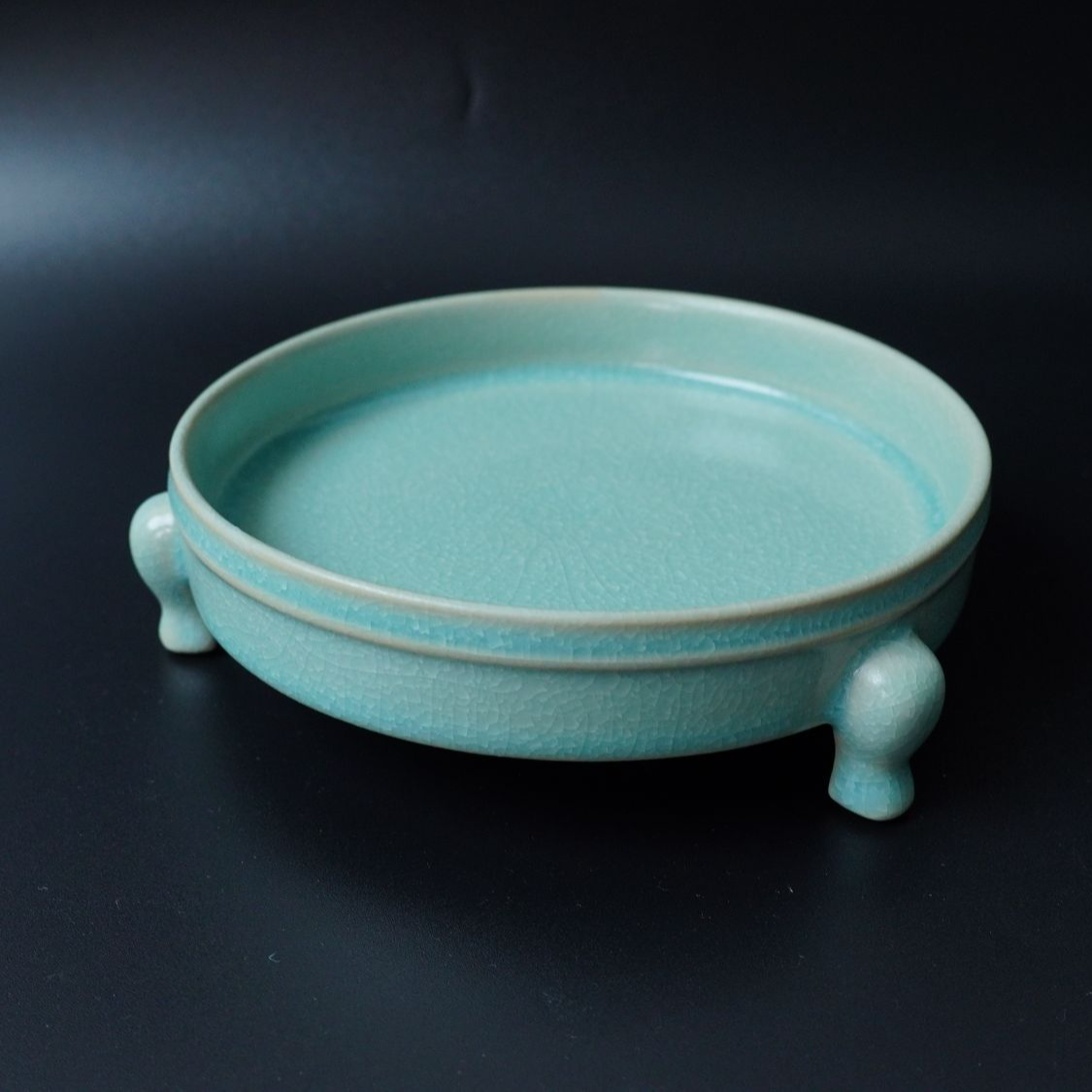 汝瓷仿古天青色三足洗手工原矿釉香灰胎