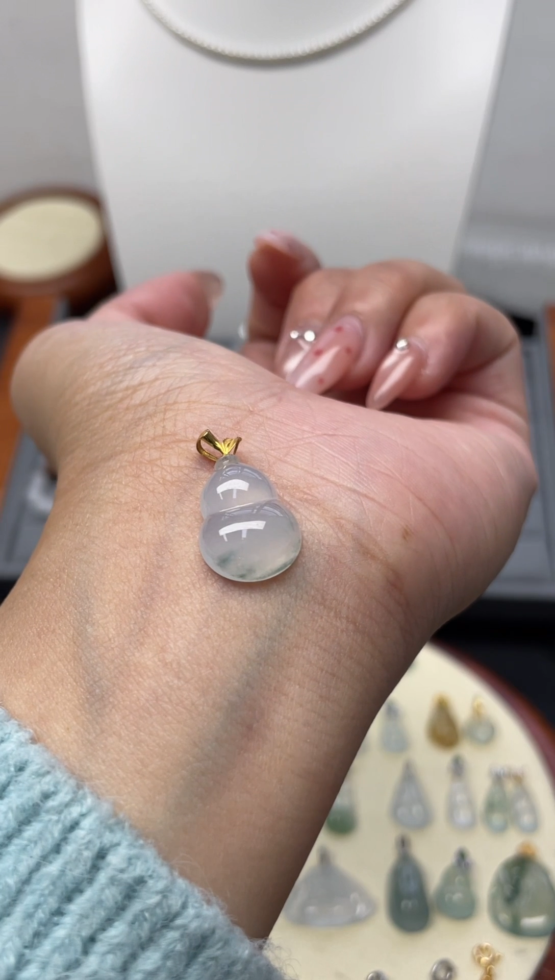 颈饰18K金镶嵌翡翠（9号链接）纯天然A货缅甸翡翠葫芦吊坠