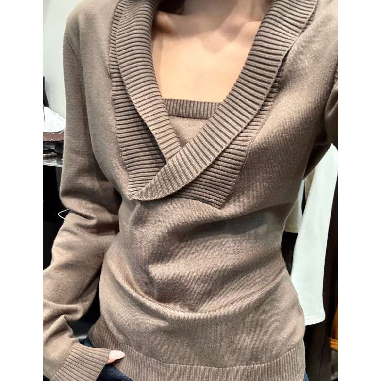 【晨浠定制】新款时尚百搭V领针织上衣60535