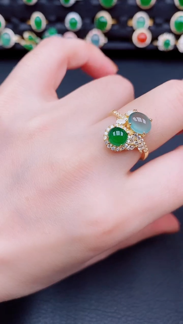 【闪购商品】翡翠戒指银S925镶嵌天然a货翡翠70