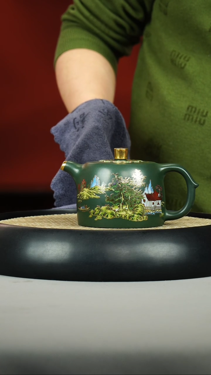 茶壶紫砂绿泥 汉铎 珐琅彩 山水树