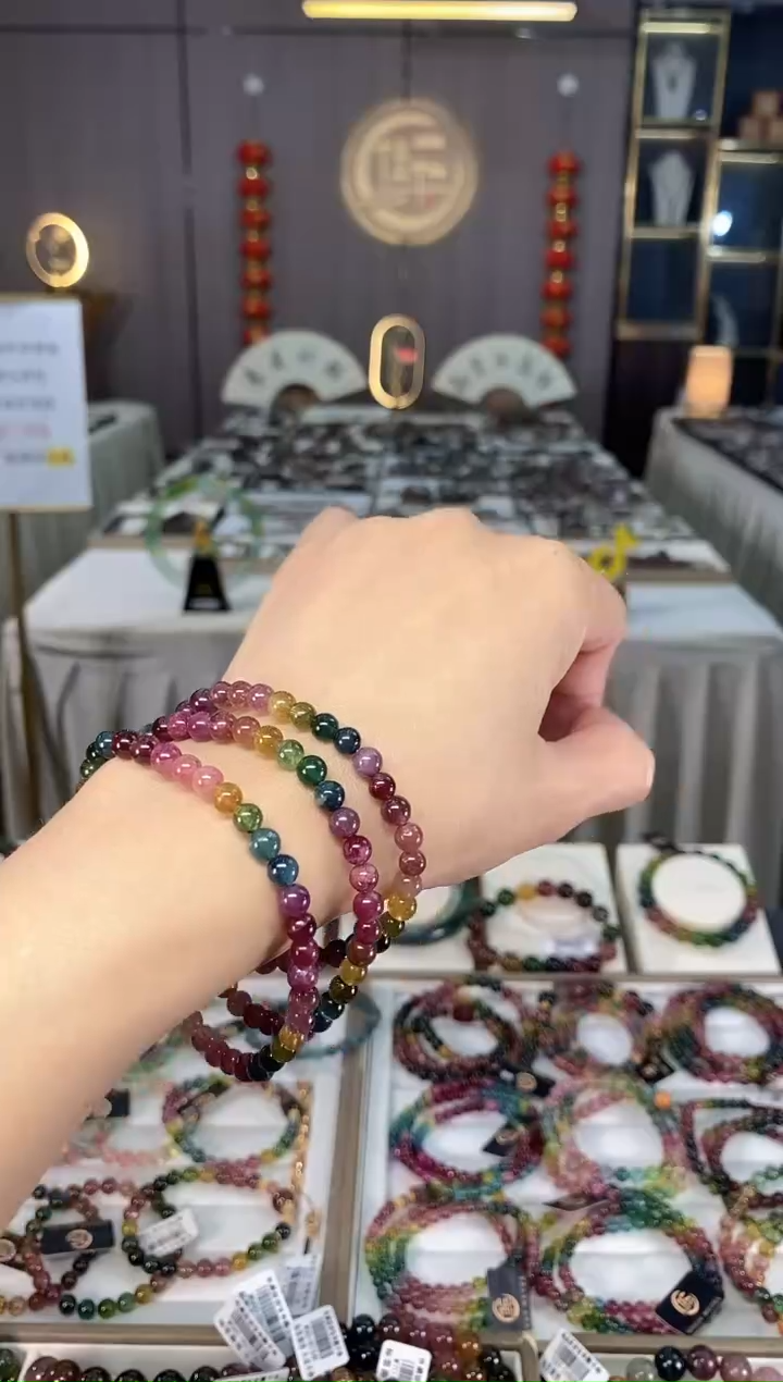 未镶嵌老矿碧玺彩虹三圈手串5mm+碧玺多样性发一条hon