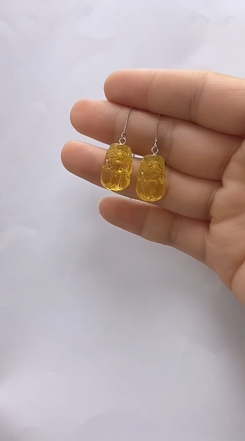 【闪购商品】琥珀裸石银S925镶嵌琥珀耳线