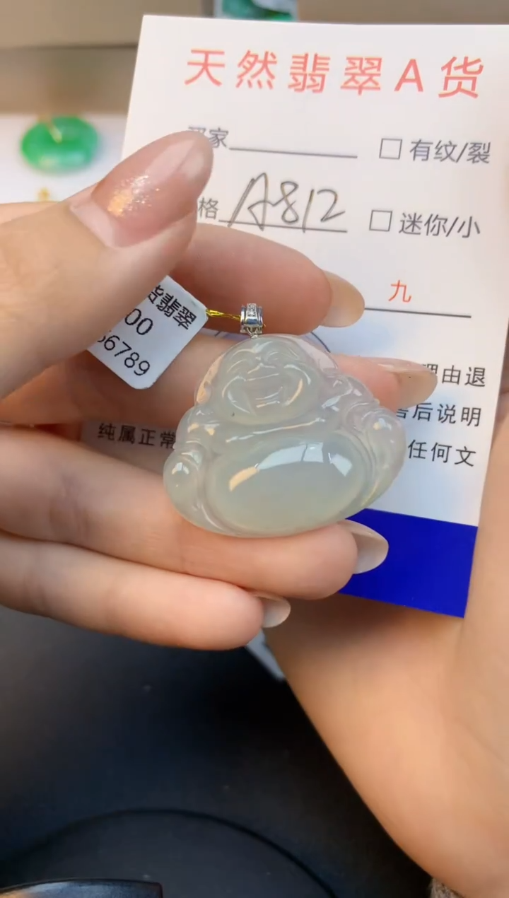 颈饰18K金镶嵌翡翠天然缅甸a货翡翠百元以上9元证书费自理