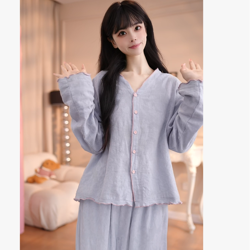 【夏芷】睡衣套装睡衣春秋长袖休闲家居服夏季薄款秋季棉WQN