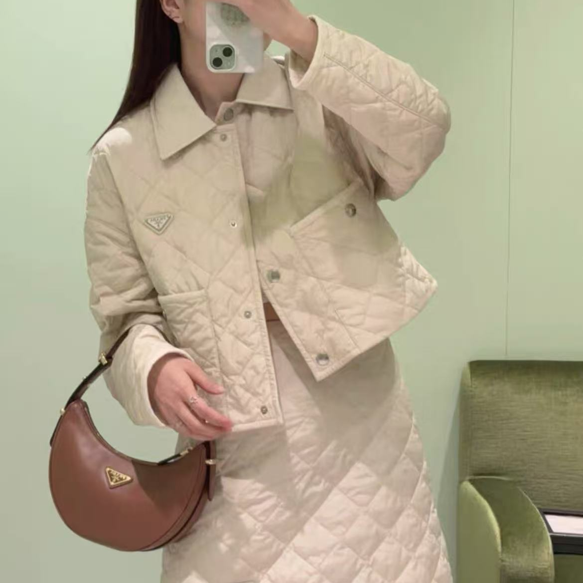 未使用 Prada/普拉达 米色金属上角标夹克