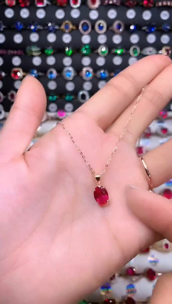 【闪购商品】红宝石颈饰银S925镶嵌810玫瑰金