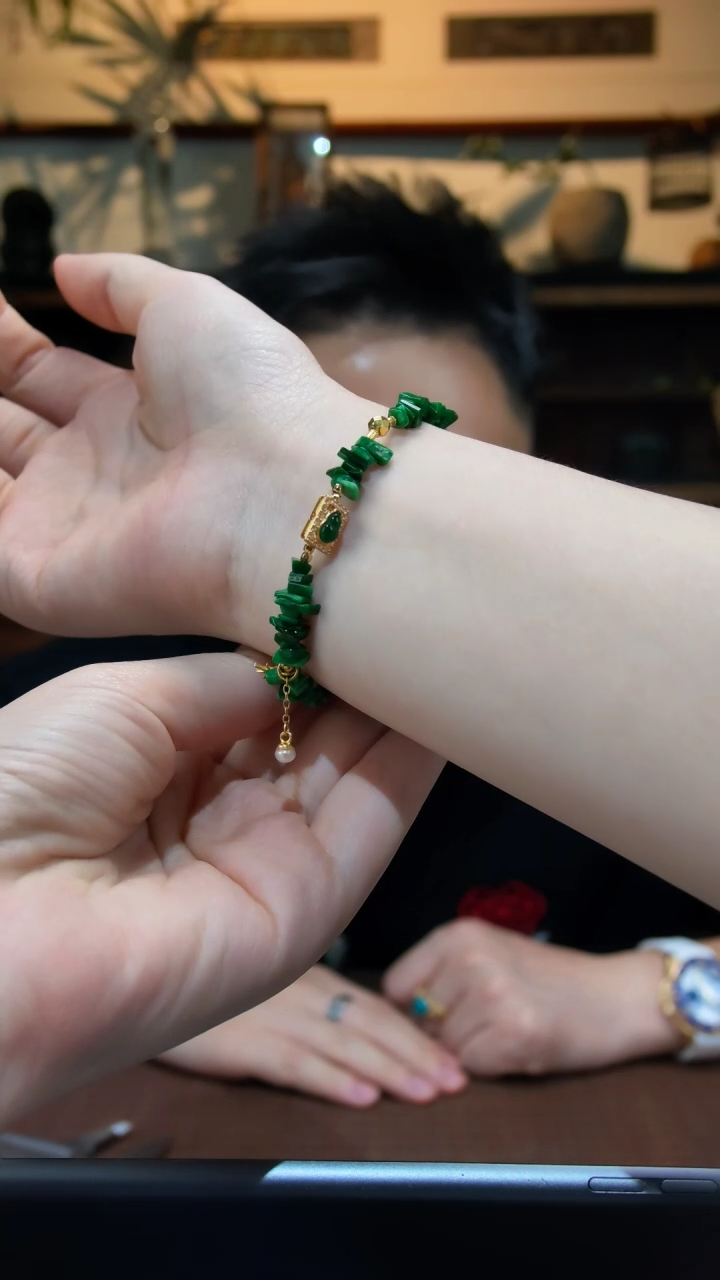 银S925镶嵌手链翡翠S925银翡翠手链QK