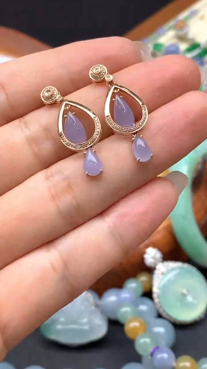 【闪购商品】翡翠耳饰18K金镶嵌259-天然翡翠