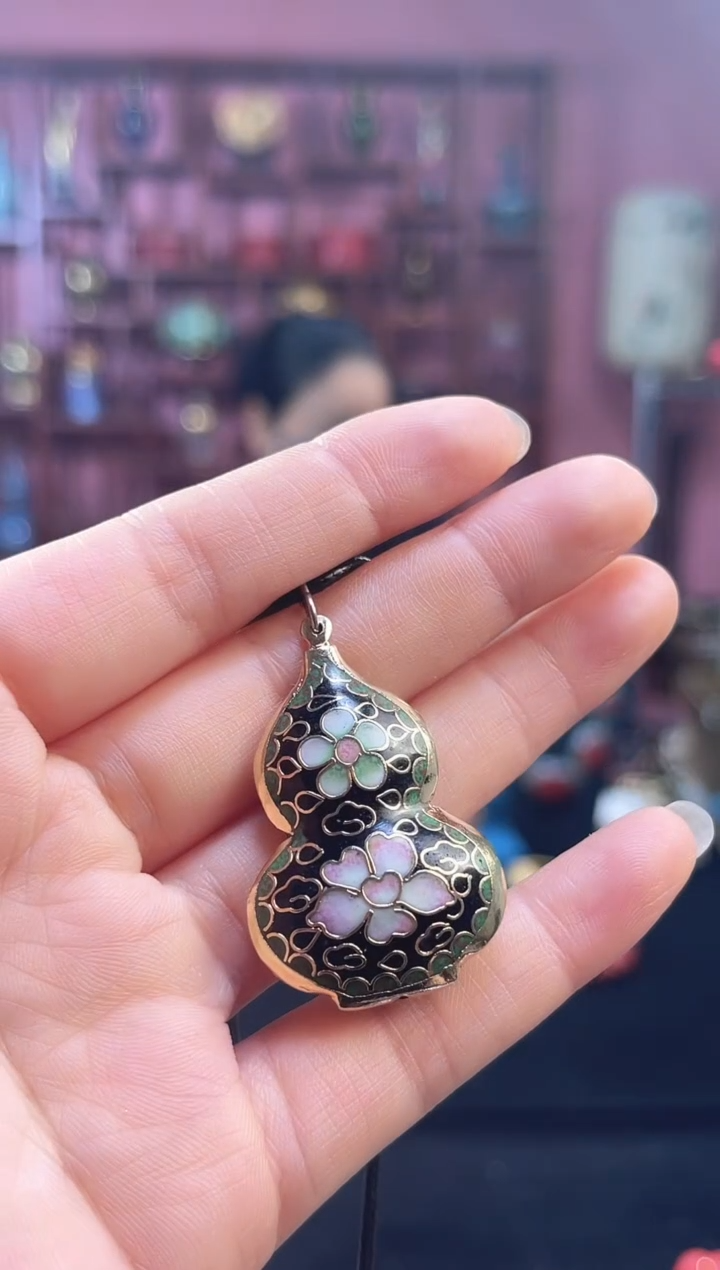 非遗 景泰蓝吊坠 葫芦 黑色绿边