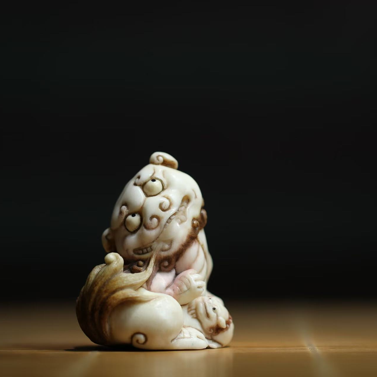 狮子 少狮太师 事事如意根付作品 方颜雕刻 文玩摆件 个性 送朋友