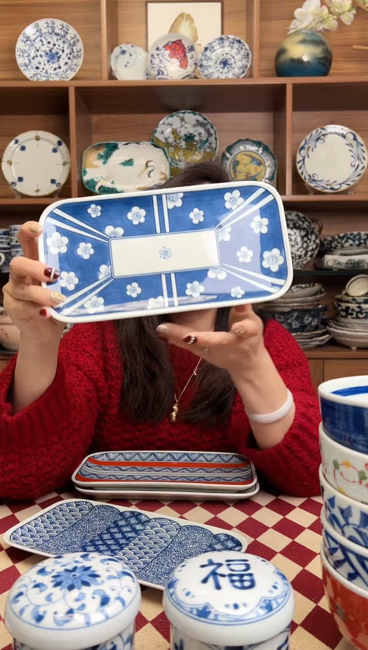 【闪购商品】瓷片染錦纹样 樱花长角皿