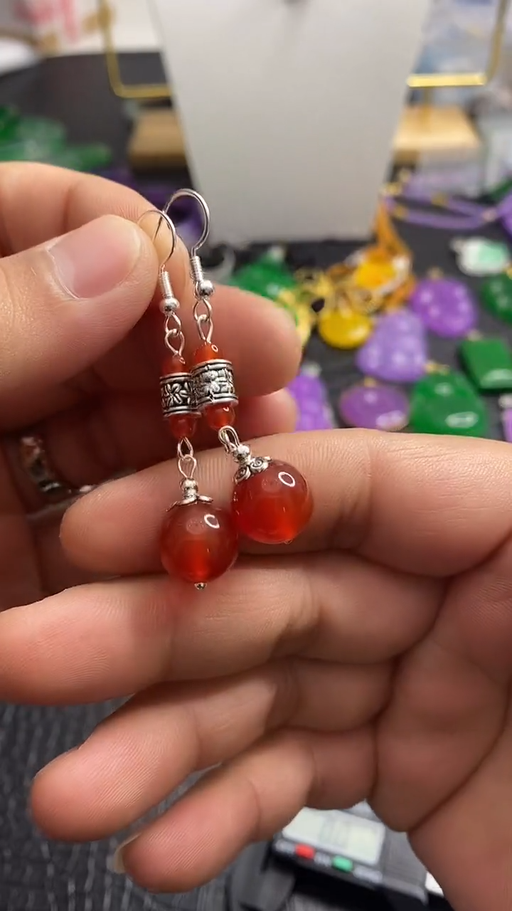 银S925镶嵌南红玛瑙耳饰S007
