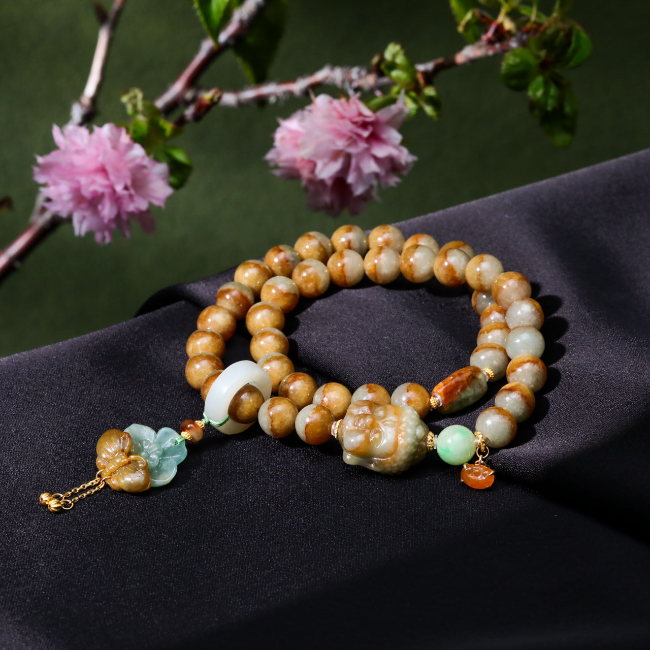 【意婵】18K天然缅A稀缺老翡翠双圈手链-916122