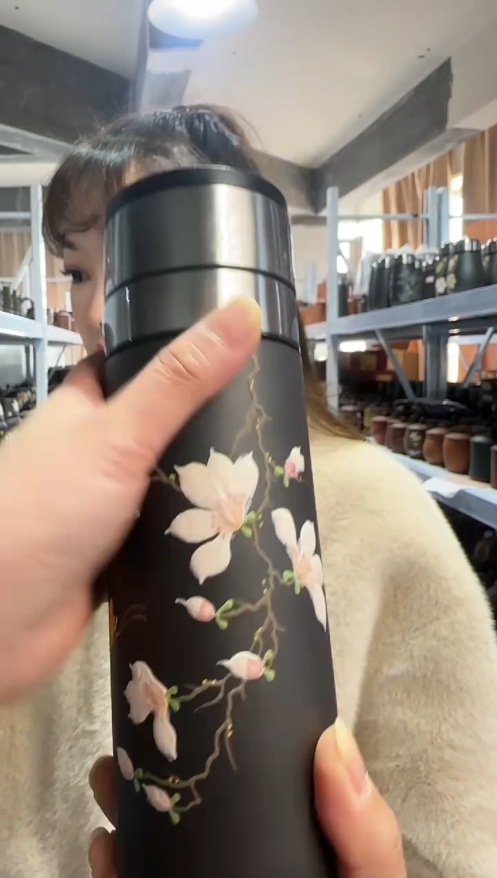 【闪购商品】紫砂盖杯紫砂盖杯保温杯石黄堆绘牡丹