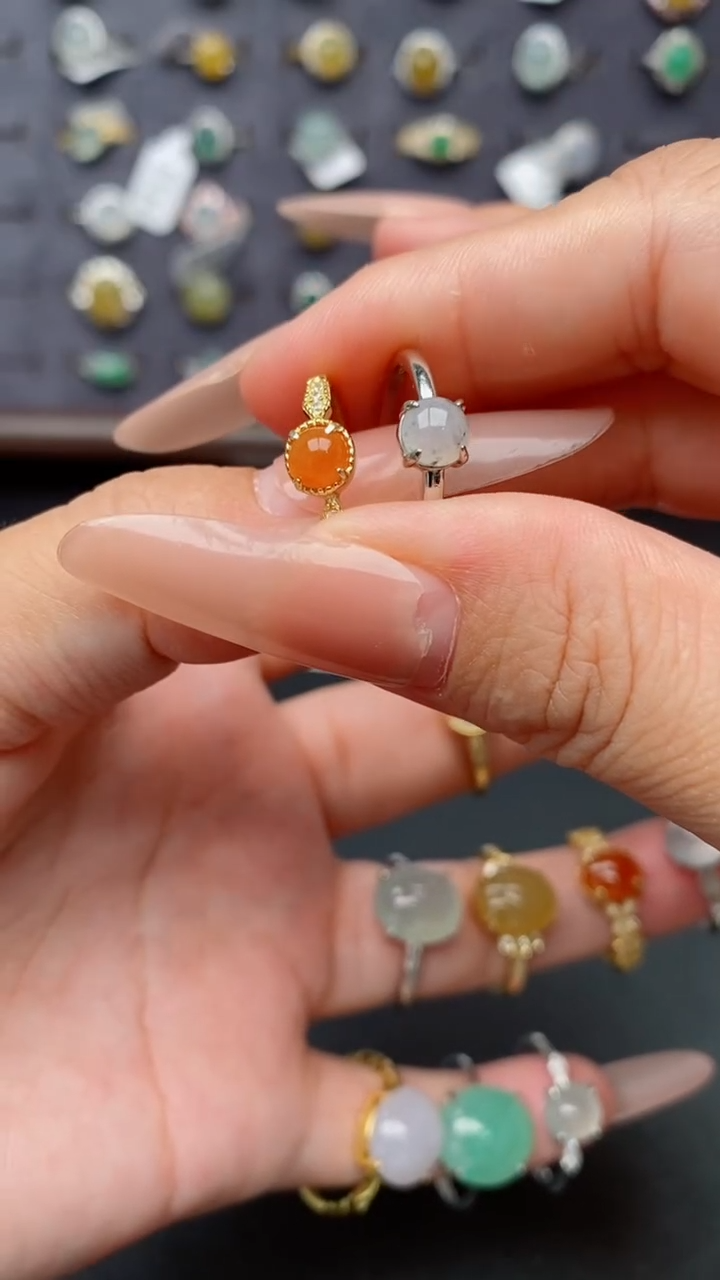 银S925镶嵌戒指翡翠天然翡翠A货