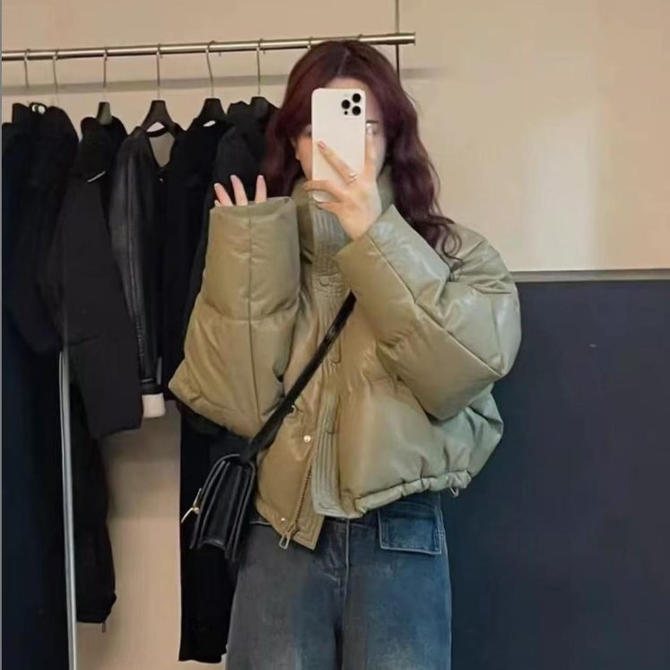 短款棉服女PU蛋白皮免洗新款冬季加厚保暖外套