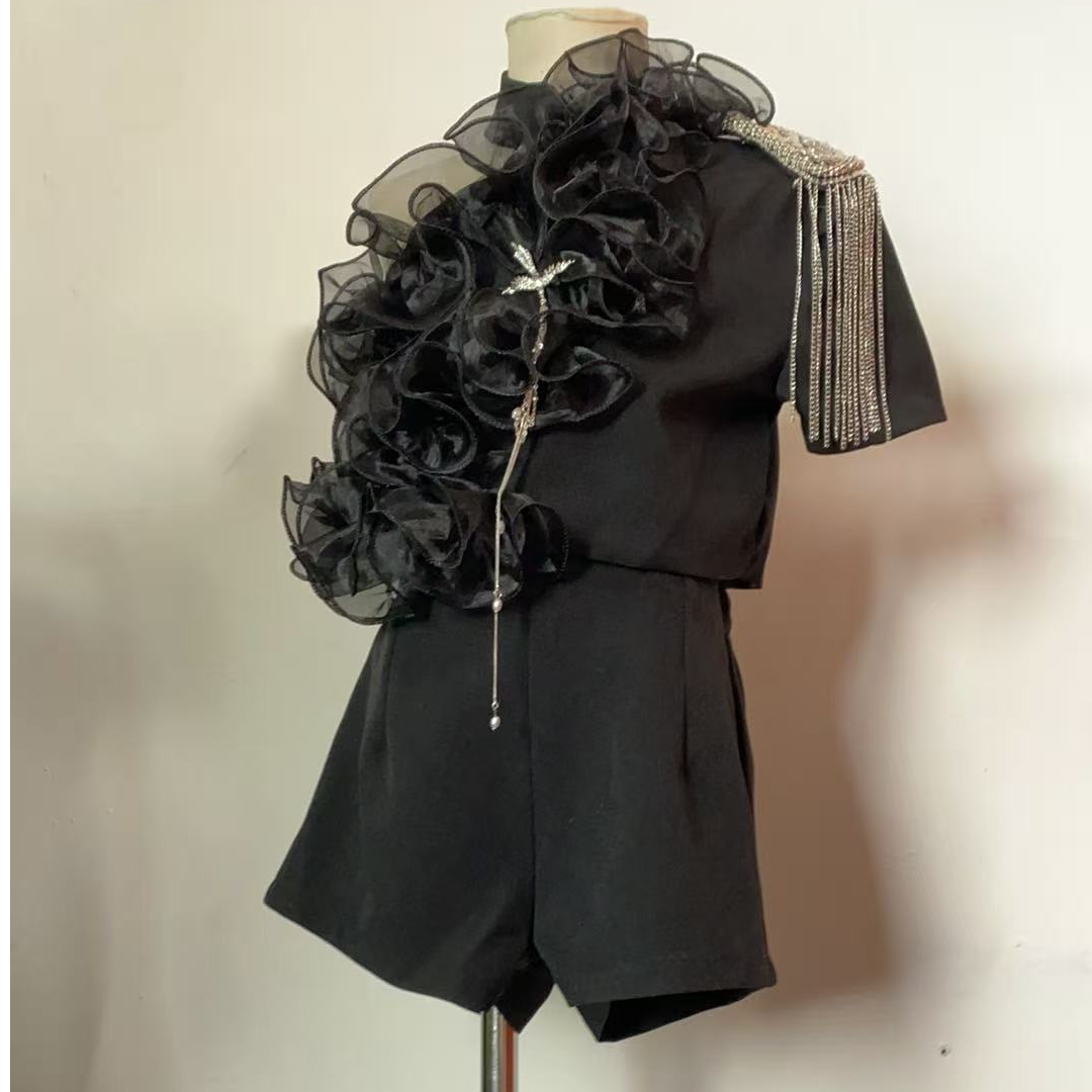 黑色斜肩套装儿童礼服艺桐轩儿童潮服