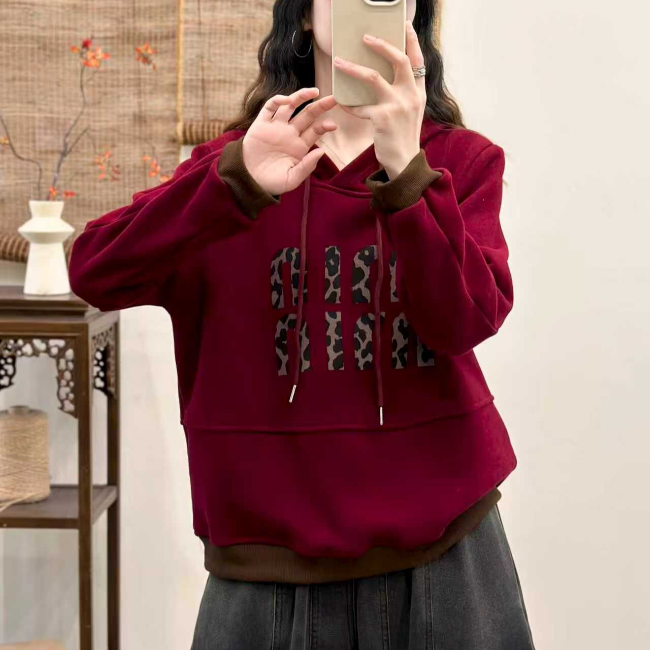 18863新款秋冬加绒休闲卫衣百搭显瘦