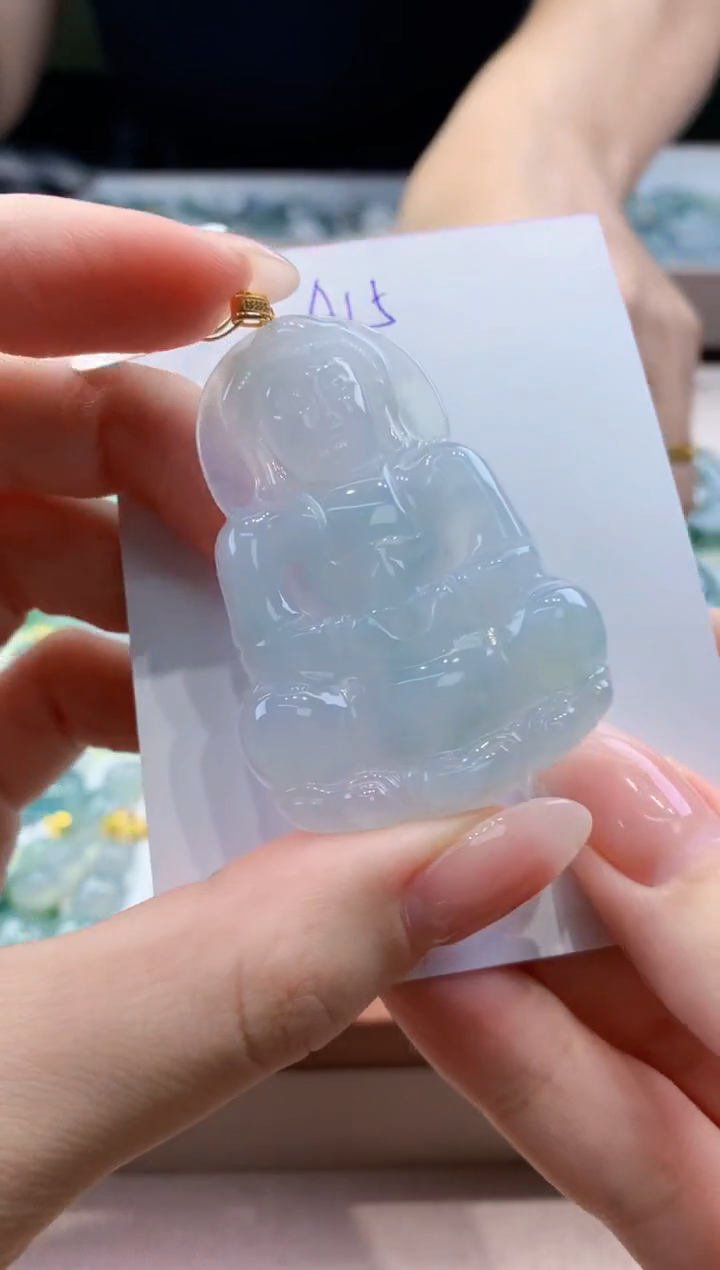 翡翠18K金镶嵌颈饰天然缅甸a货翡翠