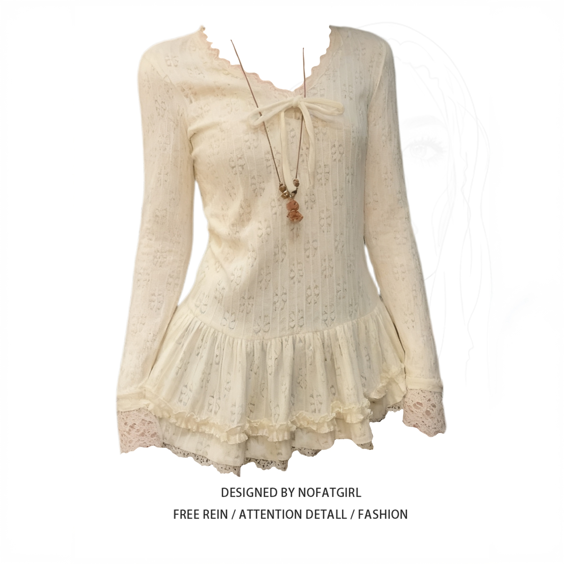 大码胖MM蕾丝蝴蝶结木耳边长袖内搭女秋冬2025新款巨软糯气质上衣