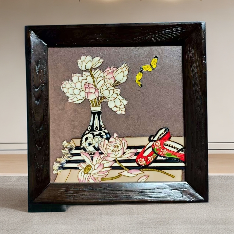 【贝尔精品】手工绘制创意陶瓷37*37紫砂底色挂画