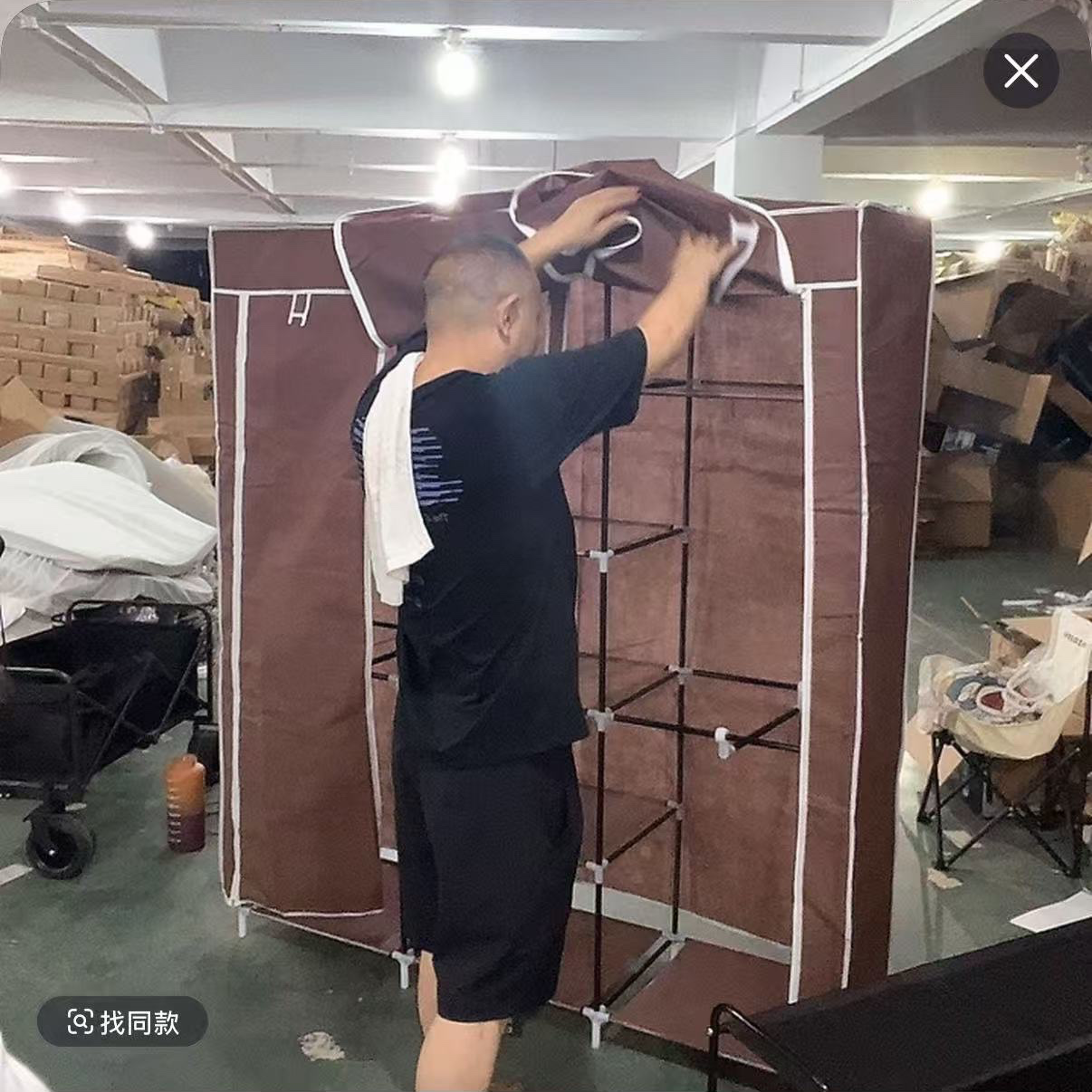 咖色多款多用途衣柜置物架 鞋架 带帘子 需自己组装约130*160