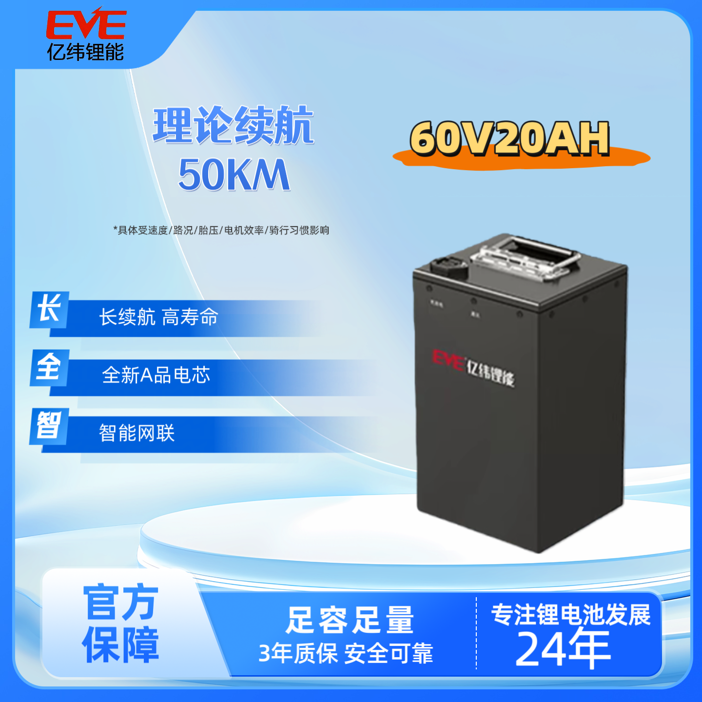 亿纬锂能/磷酸铁锂/电瓶电动车锂电池/车规级全新A品电芯/60V20