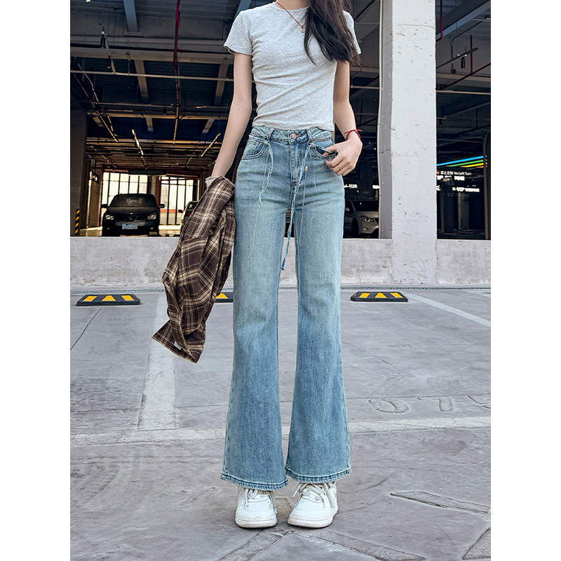 2025春季年新款九分弹力微喇牛仔裤时尚百搭高腰喇叭裤女&TY336&
