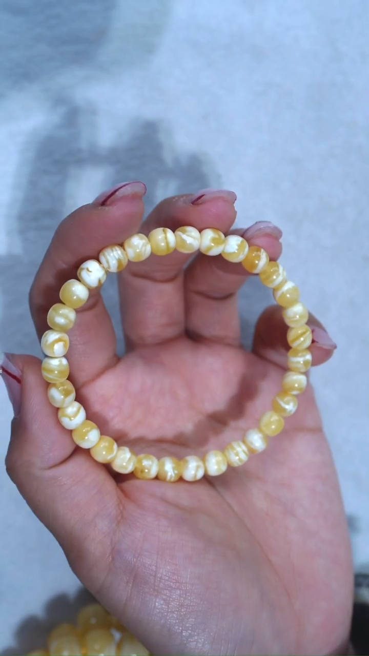 手链蜜蜡未镶嵌典藏级6.5mm金瓷白虎皮纹妖花